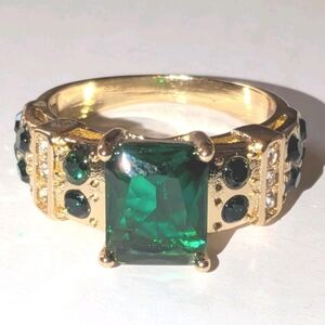 3Ct Radiant Cut Lab Created Emerald Cut Mens Wedding Ring 18K Gold Plated Sz 9